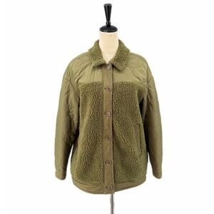 Madewell Green Hybrid Sherpa Quilted Button Up Collared Pockets Warm Cute Jacket